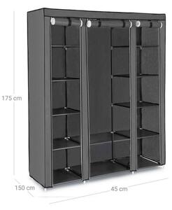 Текстилен гардероб за съхранение с рафтове и лост за дрехи MATIS 150x175 см сив