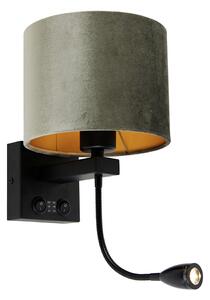 Wandlamp zwart met velours kap groen 18cm - Brescia