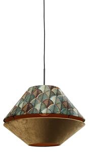 Hanglamp zwart met dubbele velours lampenkap blad dessin en beige - Combi 1