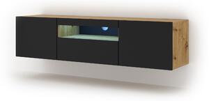 ТВ шкаф AURA 150 стоящ/окачен, дъб артисан/черен мат, LED