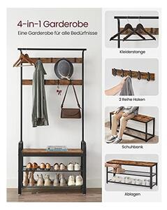 Закачалка с пейка за съхранение, Vasagle, 33.7 x 84 x 183 см, Кафяво рустикално