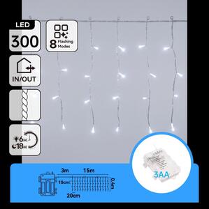 Aigostar -LED Външен коледен гирлянд 300xLED/8 функции 3xAA 18x0,4m IP44 студено бяло