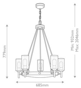 Hinkley HK-COLLIER5-BX - Полилей на верига COLLIER 5xE27/40W/230V, Ø 68,5 см