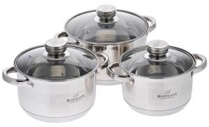 Комплект тенджери Bohmann BH 06-275, 6 части, 2.9/3.9/5.1 литра, Индукция, Инокс