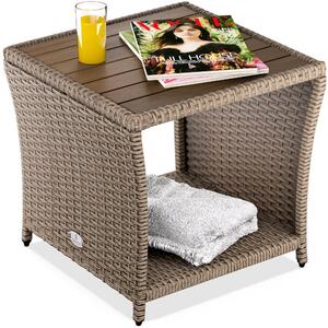 Странична маса от полиротанг с плот от акациева дървесина 45 × 45 cm Сив