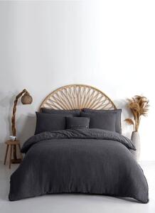 Антрацитно единично спално бельо от памук Renforcé 140x200 cm Waffle Striped – Mila Home Luxury