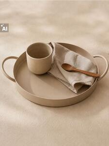 Sinsay - Метален декоративен поднос с дръжки - кремав