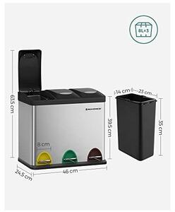 Кош за рециклиране Songmics с педал 3 в 1 LTB24L метал