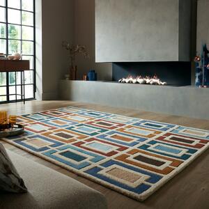 Килим Илюзия Ретро Блокове Синьо 160X230 cm, Flair Rugs