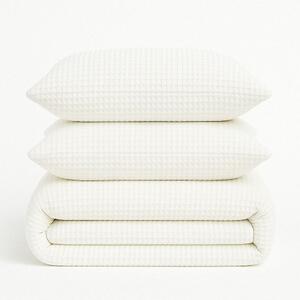 Бяло единично спално бельо от памук Renforcé 140x200 cm Waffle Striped – Mila Home Luxury