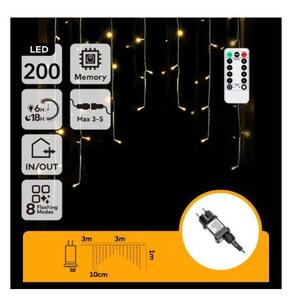 Aigostar - LED външен коледен гирлянд 200xLED/6W/230V/8 функции 3x1m IP44 топла бяла+ДУ