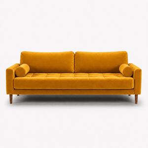 Триместен диван Midcentury в жълто кадифе, 200/93/66 см