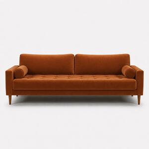 Триместен диван Midcentury в опушено оранжево кадифе, 222/93/66 см