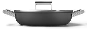 Плитка тенджера с капак Smeg DPF2812BLM, 28 см, 4.3 л, Керамично незалепващо покритие, Фурна до 250C, Без PFAS, Индукция, Черен