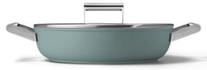 Плитка тенджера с капак Smeg DPF2812EGM, 28 см, 4.3 л, Керамично незалепващо покритие, Фурна до 250C, Без PFAS, Индукция, Изумрудено зелен