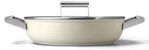 Плитка тенджера с капак Smeg DPF2812CRM, 28 см, 4.3 л, Керамично незалепващо покритие, Фурна до 250C, Без PFAS, Индукция, Крема
