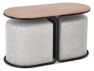 КОМПЛЕКТ холна маса NILDO 90x45 см с 2 табуретки, кафяв/сив