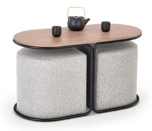 КОМПЛЕКТ холна маса NILDO 90x45 см с 2 табуретки, кафяв/сив