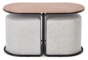 КОМПЛЕКТ холна маса NILDO 90x45 см с 2 табуретки, кафяв/сив