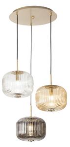 Ondaluce - Полилей на кабел ODETTE, 3xE14/10W/230V, Ø 43 см, златист/опушен