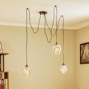 EMIBIG LIGHTING Висяща лампа Starla, стъкло кехлибар, 3-пламъчна, децентрализирана, Затъмняване, Черен, Дневна/трапезария, Метал, Модерен