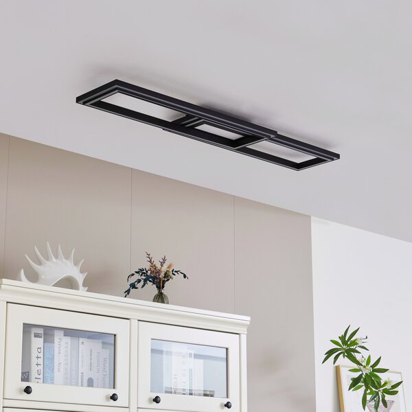 Lucande Smart LED осветление за таван Tjado 115 cm черно RGB CCT, Затъмняване, Черен, Дневна/трапезария, Метал, Модерен