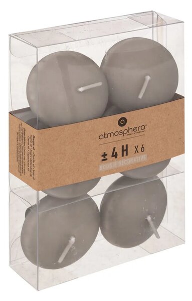 Комплект свещи без аромат atmosphera Hugo, 6 Плаващи, Диаметър 4.5 см, Taupe