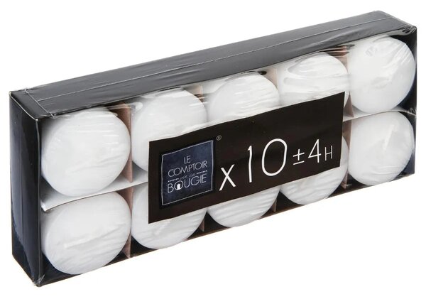 Комплект свещи без аромат atmosphera Many, 10 Votive свещи, Диаметър 3.8 см, Бели