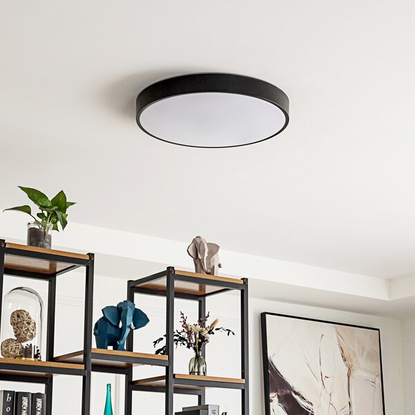 Lindby Smart LED лампа за таван Innes black 48cm RGB CCT Tuya, Затъмняване, Черен, Дневна/трапезария, Метал, Модерен