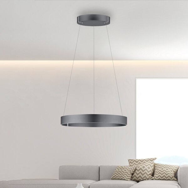 PURE LED висяща лампа E-Clipse, мистично сиво, Ø 70 cm, CCT, Затъмняване, Сив, Дневна/трапезария, Метал, Модерен