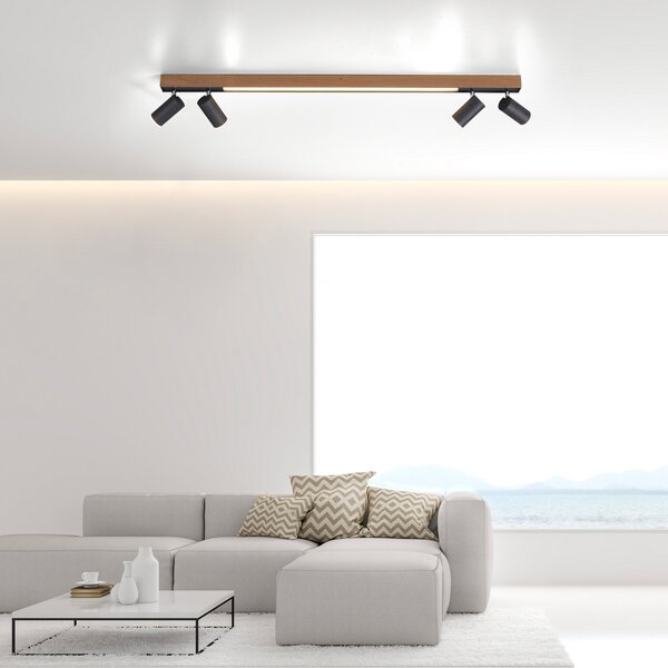 PURE LED лампа за таван Lines, 120 cm, черна, дърво, дистанционно управление, Затъмняване, Дърво, Дневна/трапезария, Метал