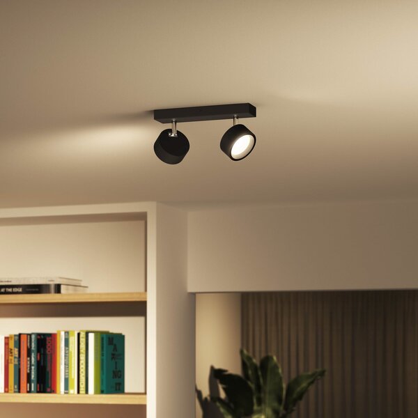 Philips Bracia LED тавански спот с две лампи, черен, Черен, Дневна/трапезария, Метал, Модерен
