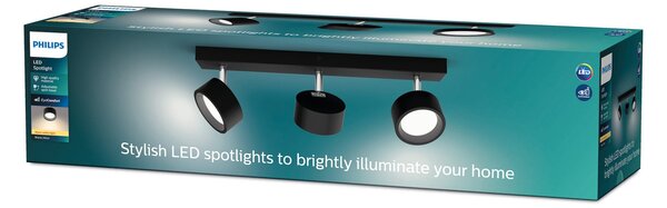 Philips Bracia LED тавански спот с три лампи, черен, Черен, Дневна/трапезария, Метал, Модерен
