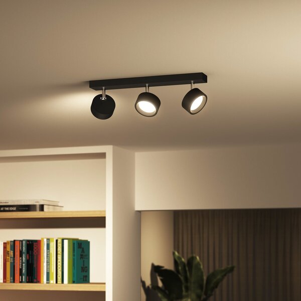 Philips Bracia LED тавански спот с три лампи, черен, Черен, Дневна/трапезария, Метал, Модерен