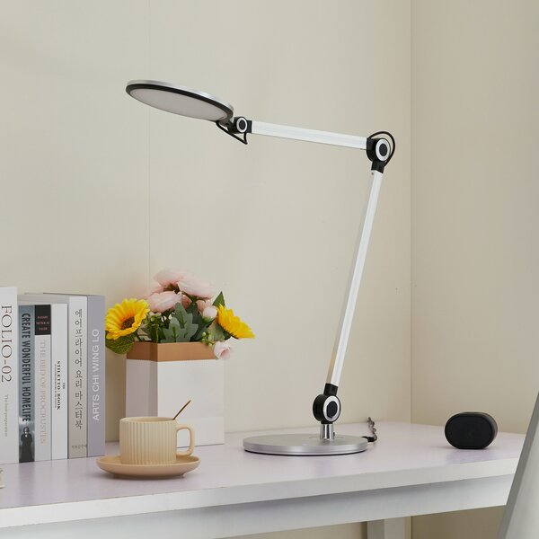Lindby LED настолна лампа Nyxaris, сребро, метал, CCT, 50 cm, Затъмняване, Металик, кабинет / офис, Пластмаса, Модерен