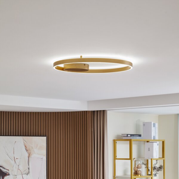 Lucande Smart LED осветление за таван Moise, златисто, CCT, Tuya, Затъмняване, Злато / месинг, Дневна/трапезария, Алуминий, Модерен