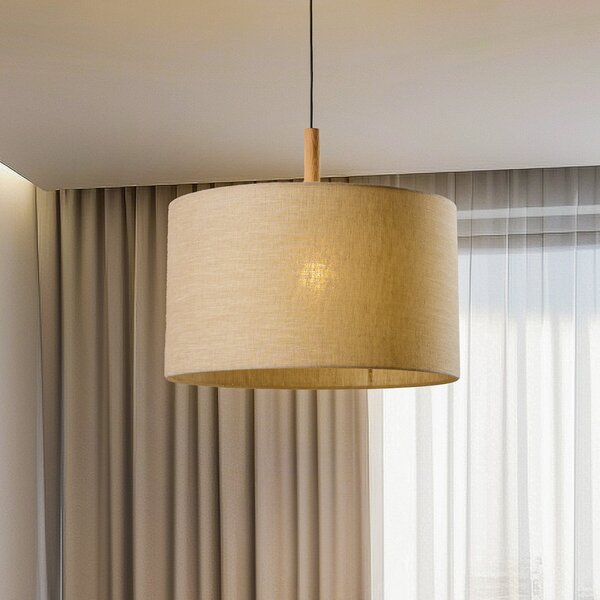 TK Lighting Висяща лампа Deva Nature, с един пламък, текстилен абажур, Затъмняване, Бежов, Дневна/трапезария, Плат / текстил, Скандинавски