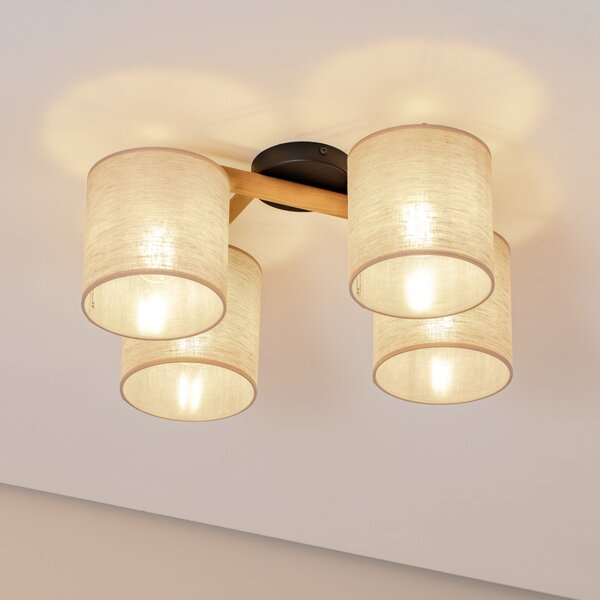 TK Lighting Таванна лампа Deva, четирипламъчна, текстил, Затъмняване, Бежов, Дневна/трапезария, Плат / текстил, Скандинавски