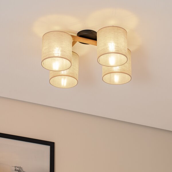 TK Lighting Таванна лампа Deva, четирипламъчна, текстил, Затъмняване, Бежов, Дневна/трапезария, Плат / текстил, Скандинавски