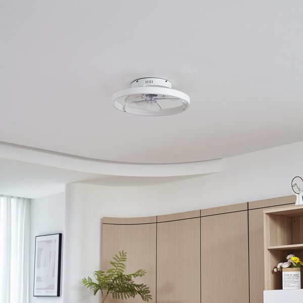Lindby LED тавански вентилатор Momitu, бял, алуминий, Ø 50 cm, Затъмняване, Бял, Дневна/трапезария, Алуминий, Модерен