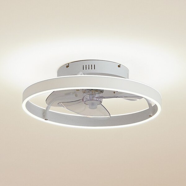 Lindby LED тавански вентилатор Momitu, бял, алуминий, Ø 50 cm, Затъмняване, Бял, Дневна/трапезария, Алуминий, Модерен