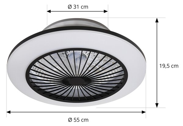 Lindby Вентилатор за таван LED Mamuti, черен, тих, Ø 55 cm, Затъмняване, Черен, Дневна/трапезария, Алуминий, Модерен