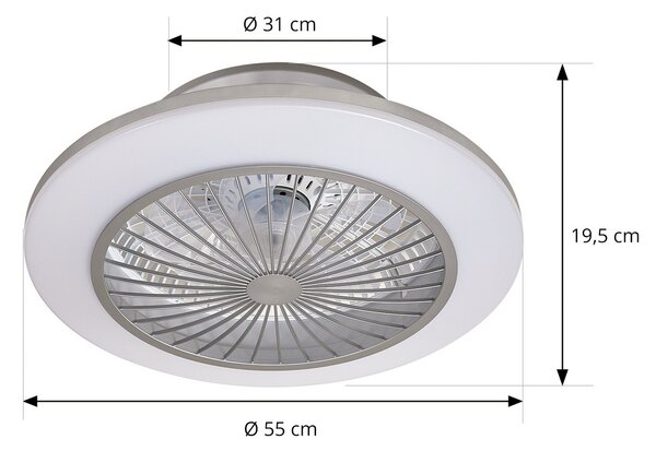 Lindby Вентилатор за таван LED Mamuti, сребърен, тих, Ø 55 cm, Затъмняване, Металик, Дневна/трапезария, Алуминий, Модерен