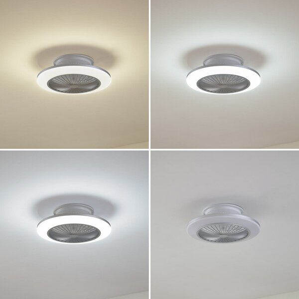 Lindby Вентилатор за таван LED Mamuti, сребърен, тих, Ø 55 cm, Затъмняване, Металик, Дневна/трапезария, Алуминий, Модерен