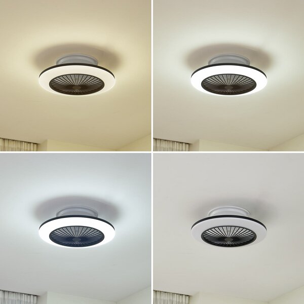 Lindby Вентилатор за таван LED Mamuti, черен, тих, Ø 55 cm, Затъмняване, Черен, Дневна/трапезария, Алуминий, Модерен