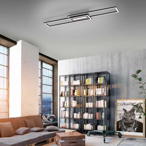 JUST LIGHT. GmbH LED таванна лампа Asmin, CCT, черна, 95x17,5cm, Затъмняване, Черен, Дневна/трапезария, Алуминий, Модерен, Таван с много пламъци