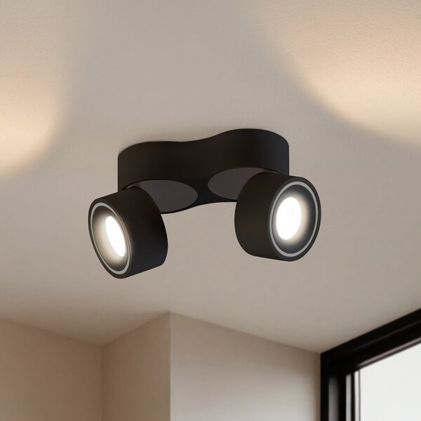 Arcchio LED тавански прожектор Rotari, 1960lm, 2-крилен, черен, Затъмняване, Черен, Дневна/трапезария, Алуминий, Модерен