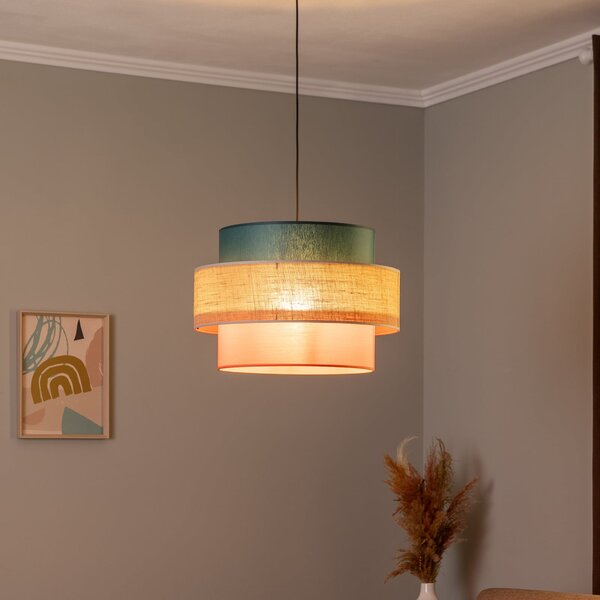 TK Lighting Висяща лампа Trio, абажур от юта, бензин/естествено кафяво/оранжево Ø 50 см, Затъмняване, Многоцветен, Дневна/трапезария, Плат / текстил