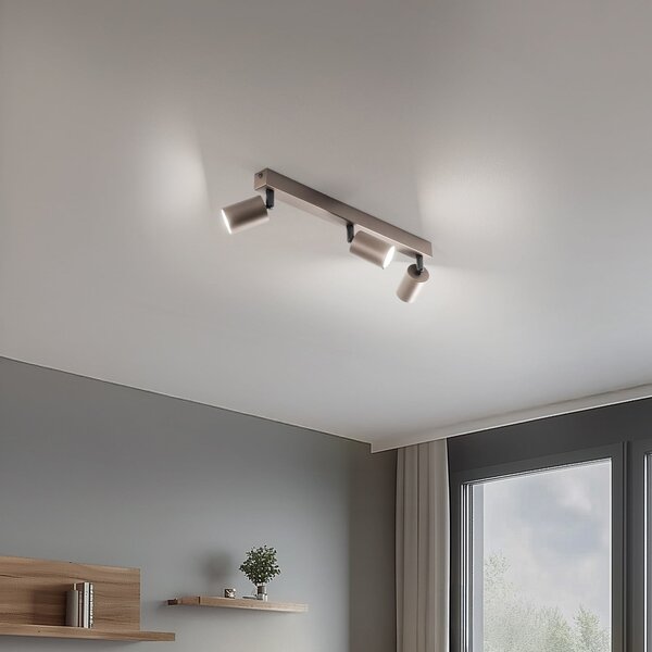 TK Lighting Таванен спот Връх, регулируем, кафяв, с три линейни крушки, Затъмняване, Кафяв / ръждив, Дневна/трапезария, Метал, Модерен, Таван с много пламъци