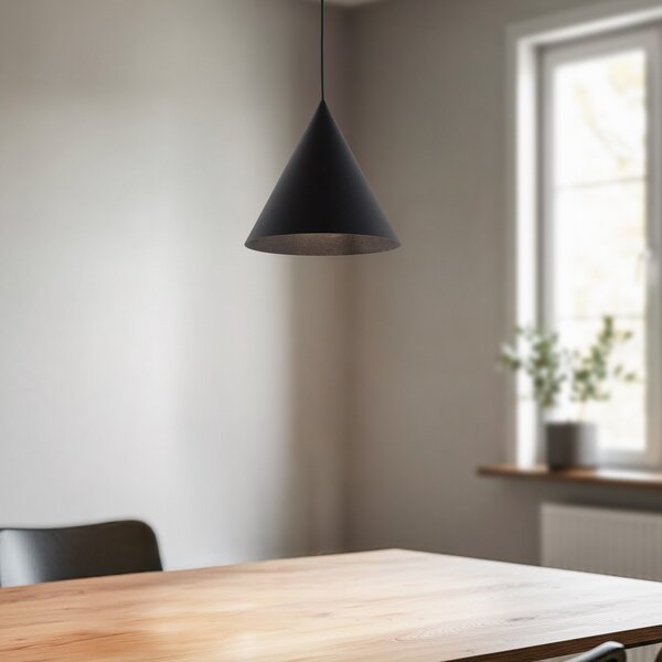 TK Lighting Висящо осветително тяло Cono, единична светлина, Ø 25 cm, черно, Затъмняване, Черен, Дневна/трапезария, Метал, Модерен